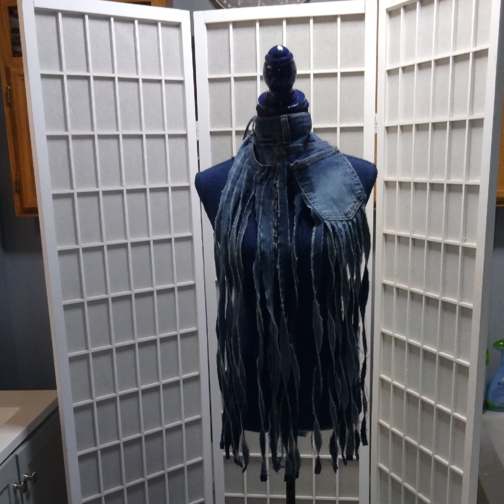 Refurbished/Upcyled Fringed Denim Choker